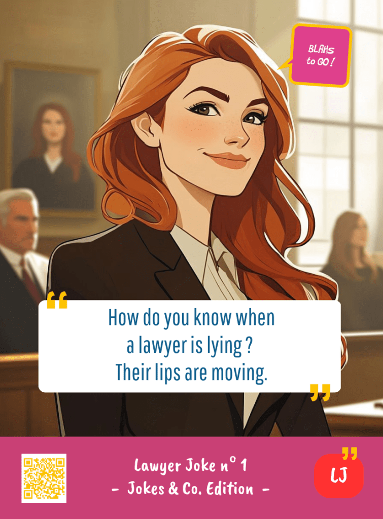 This image represents a Lawyer Joke Blah - aka a quote, a punchline, a mantra and so on - from the Box of Funny Cards / Game "Blahs to Go" where a lawyer says : "How do you know when a lawyer is lying ? Their lips are moving."