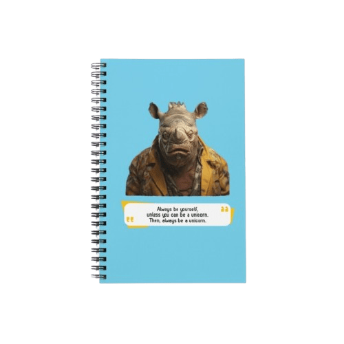 This image represents a Blah - aka a quote, a punchline, a mantra and so on - written on a notebook from The Blah Blah Shop that says : "Always be yourself, unless you can be a unicorn. Then, always be a unicorn."