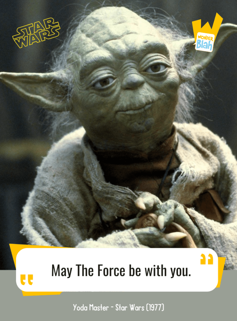 This image represents a Blah - aka a quote, a punchline, a mantra and so on - from the movie "Star Wars" where the character Yoda says : "May The Force be with you."